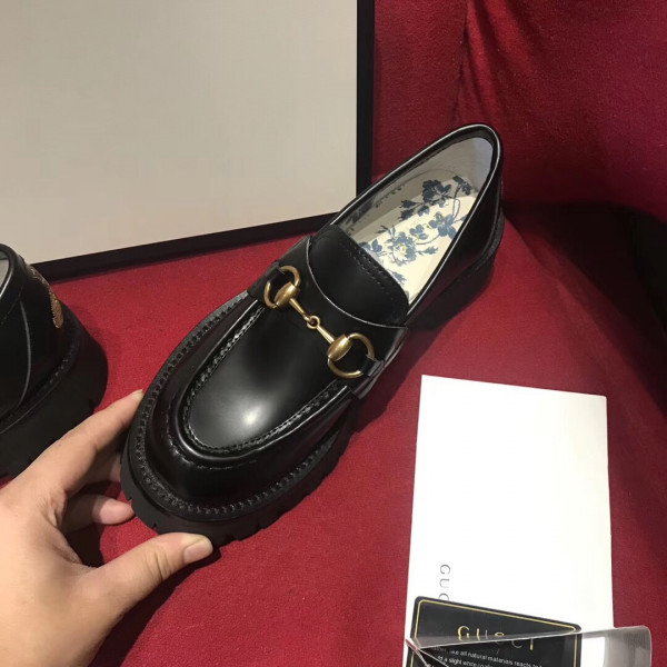 G*u*i leather lug sole horsebit loafer