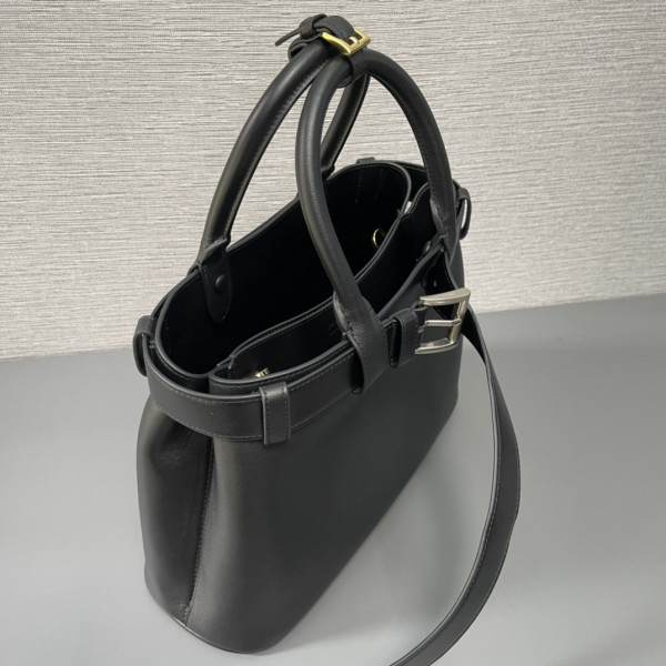Pra*a buckle large leather handbag with belt-32*23*11cm