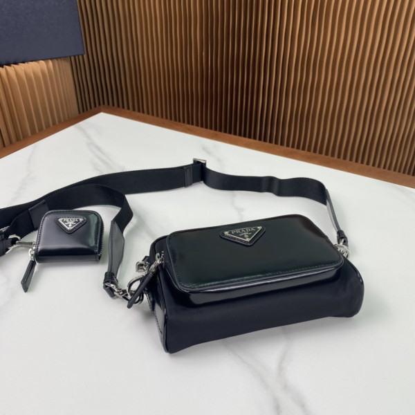 Pra*a re-nylon and brushed leather shoulder bag