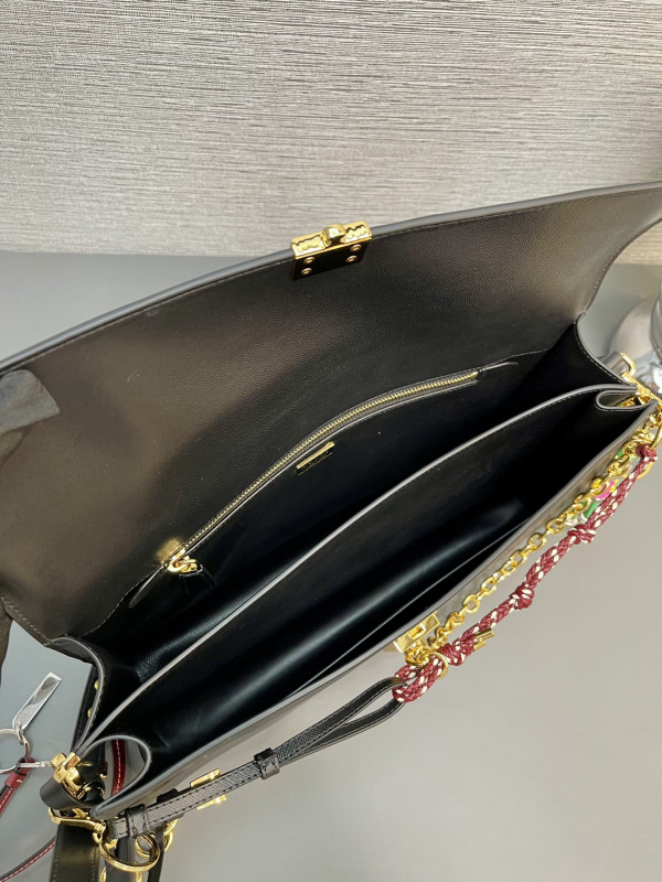 Pra*a soft sound large leather shoulder bag with charms