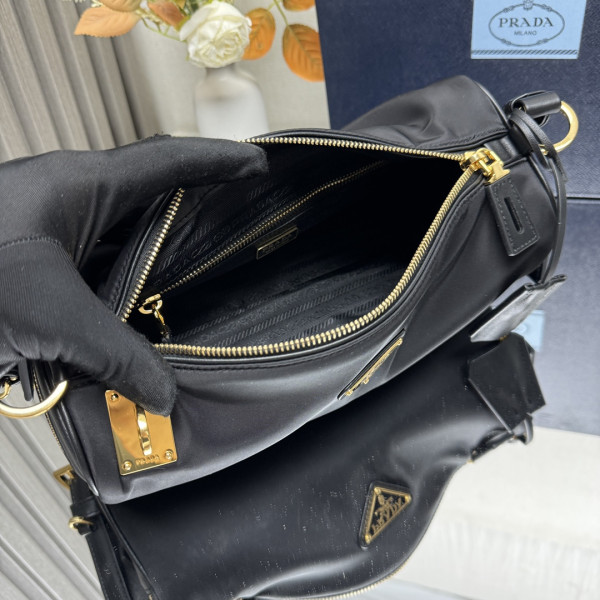 Pra*a medium re-nylon shoulder bag with padlock