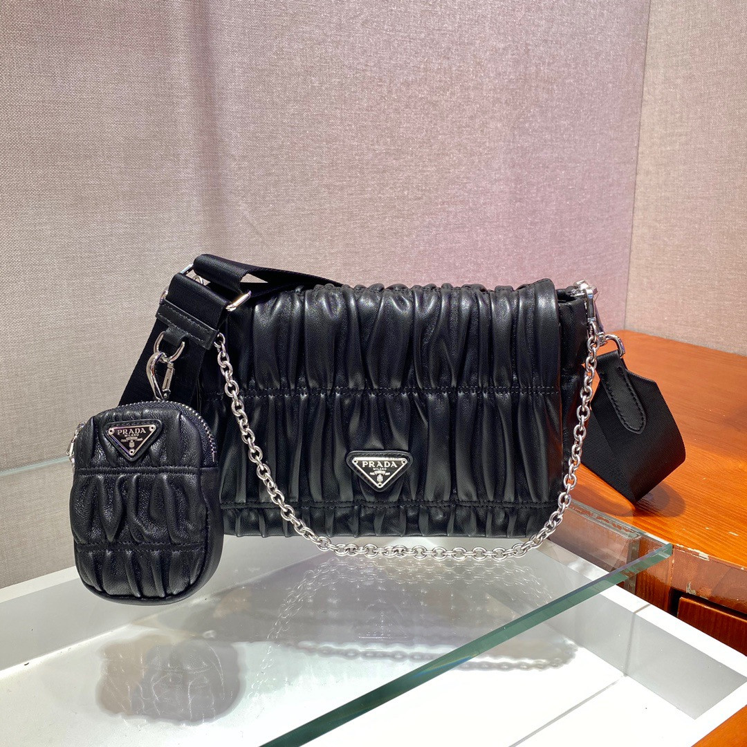 Pra*a gaufré nappa leather shoulder bag