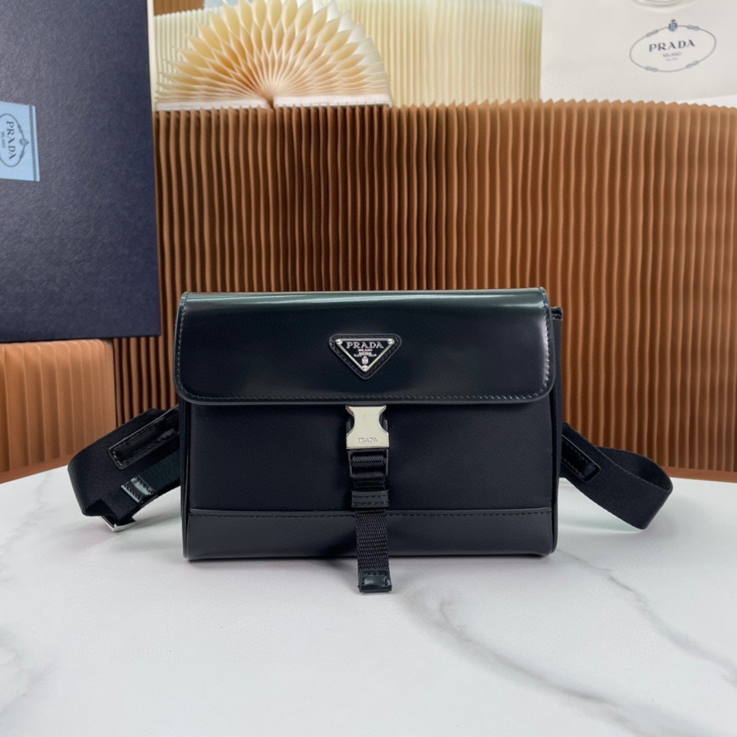 Pra*a re-nylon and leather shoulder bag