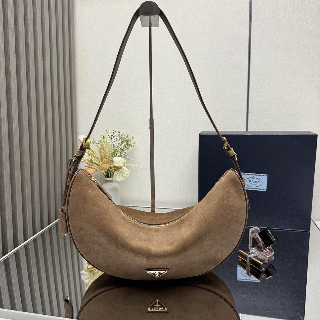 Pra*a demi-lune large suede shoulder bag